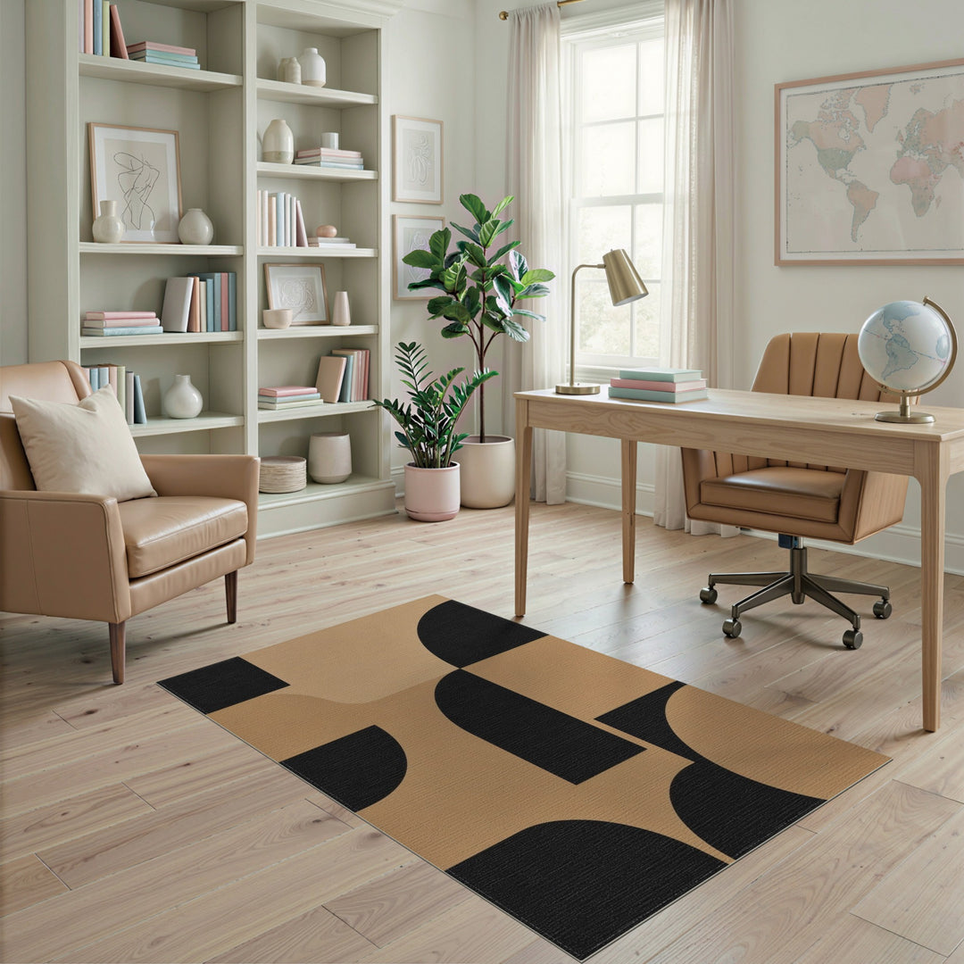 Black and Tan Geometric Area Rug