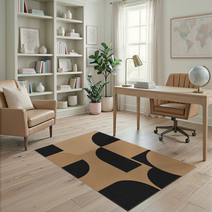 Black and Tan Geometric Area Rug