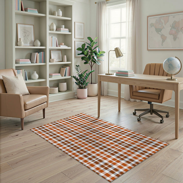 Orange Gingham Check Farmhouse Area Rug