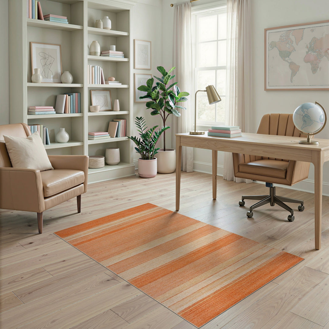 Orange Striped Geometric Area Rug