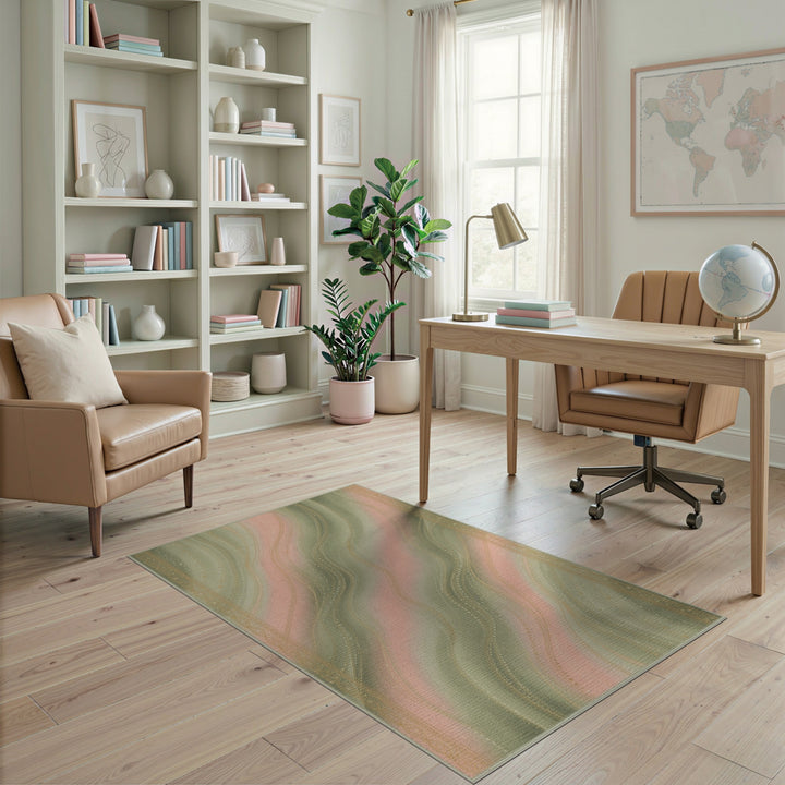 Pink Sage Wave Abstract Area Rug