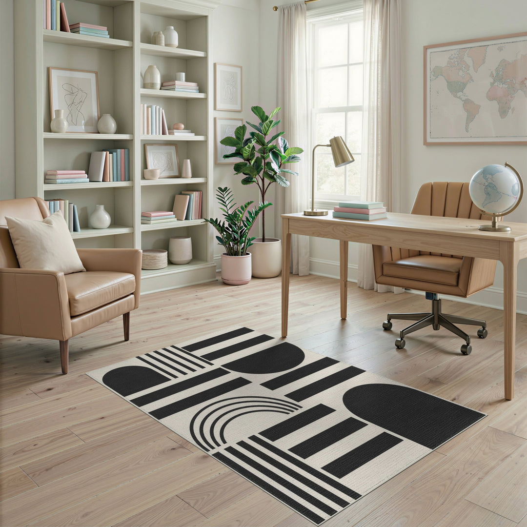 Black and White Black White Geometric Arch Area Rug