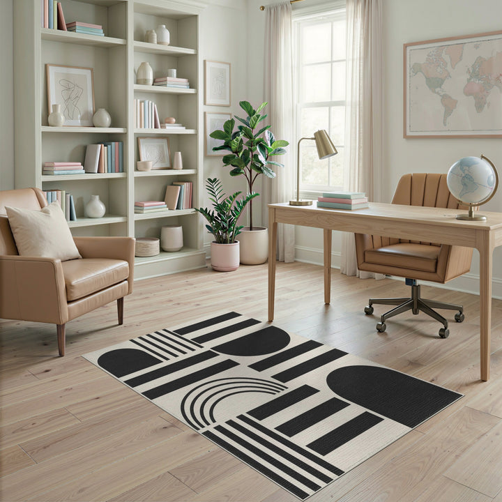 Black and White Black White Geometric Arch Area Rug
