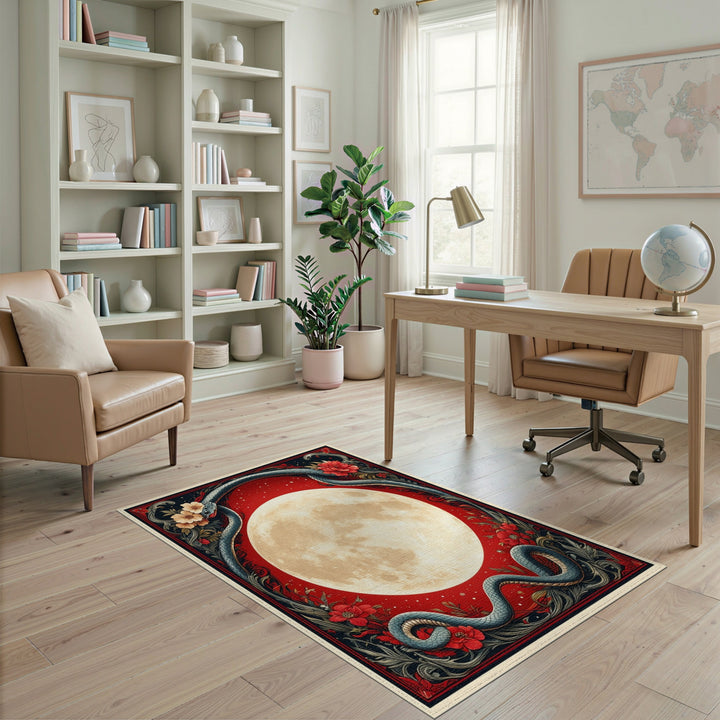 Celestial Serpent Moon Red Area Rug