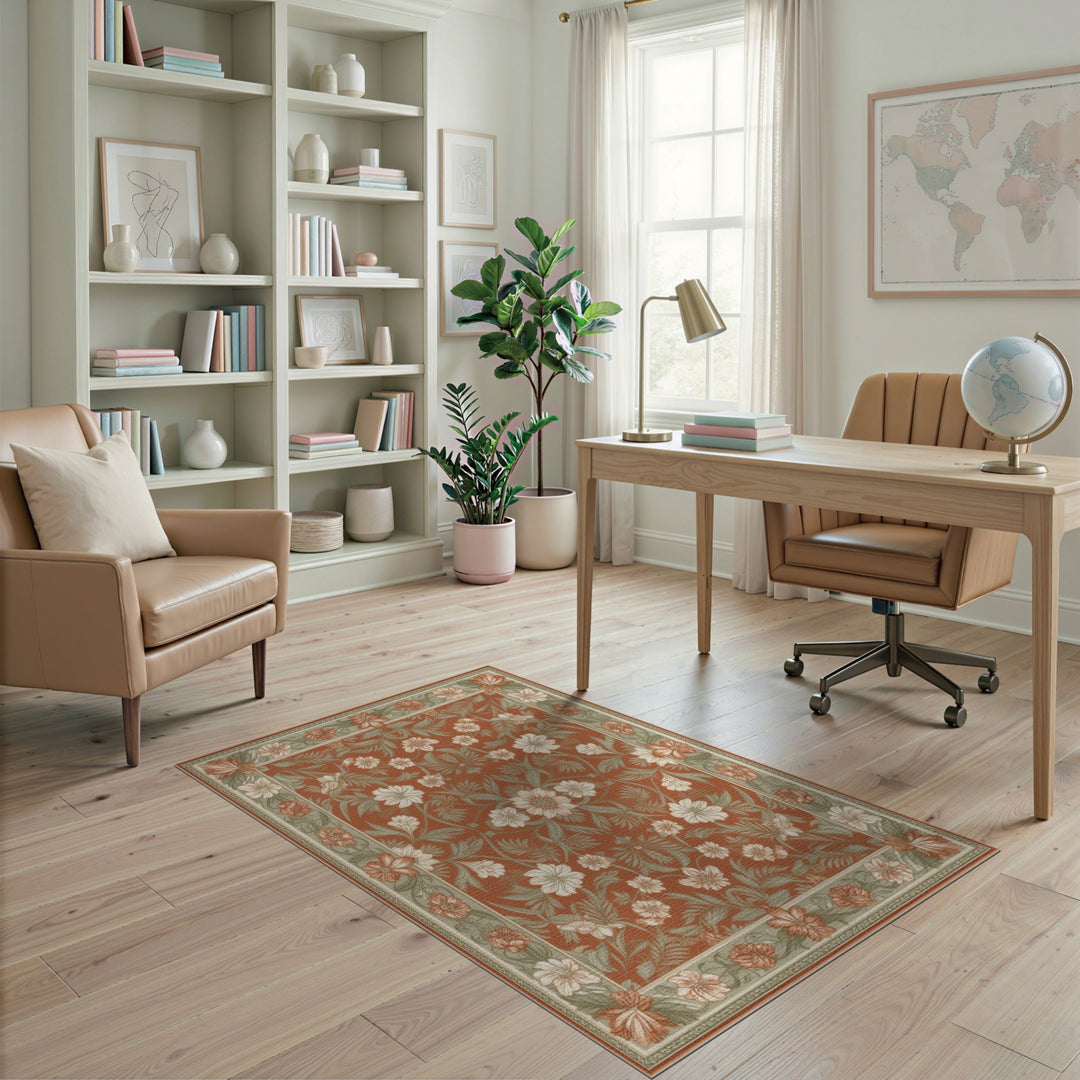 Red Floral Vintage Area Rug