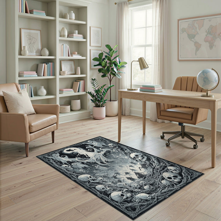 Moonlit Phantoms Skulls and Ghosts Area Rug