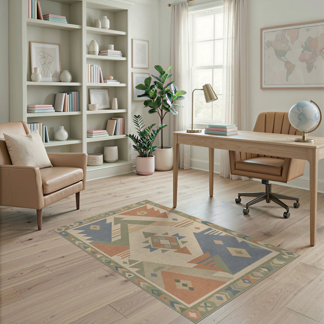 Beige and Neutral Geometric Southwestern Geometric Beige Area Rug