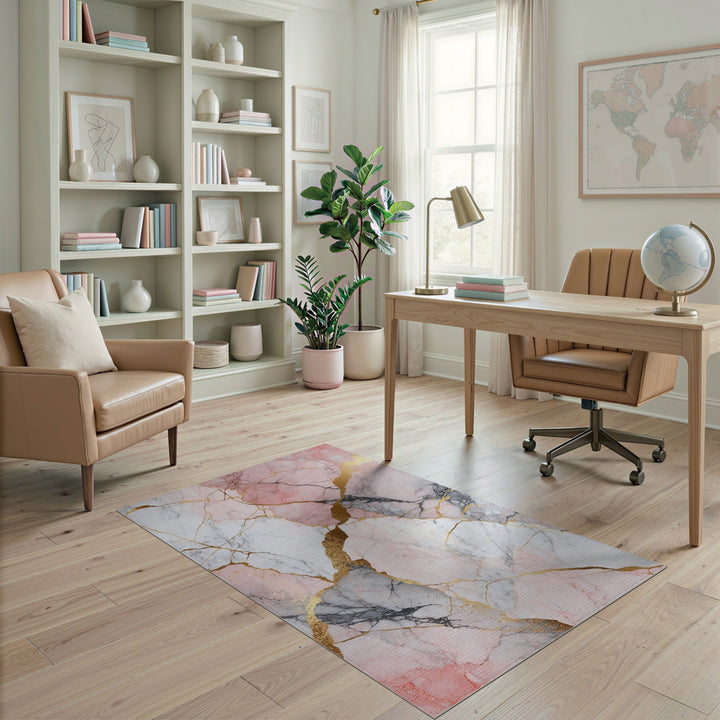 Abstract Area Pink Marble Gold Area Rug