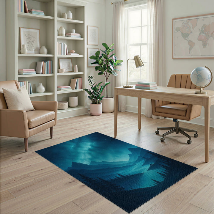 Blue Teal Mountain Lake Area Rug