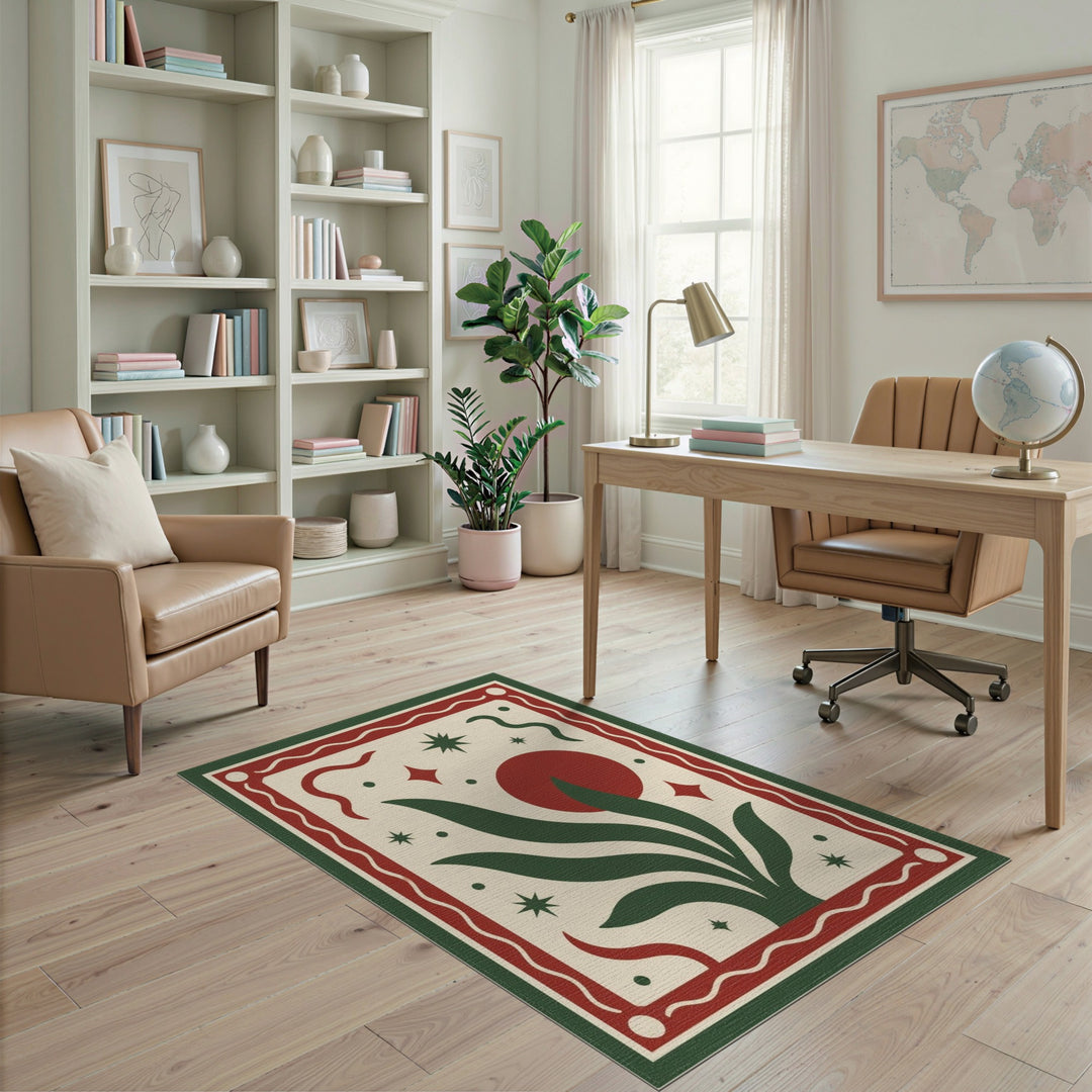 Red Floral Leaf Vintage Area Rug