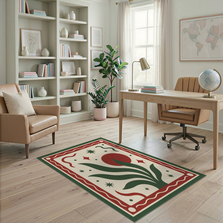 Red Floral Leaf Vintage Area Rug
