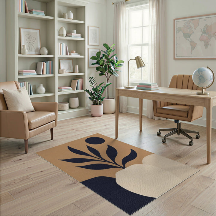 Abstract Navy Leaf Vase Rug