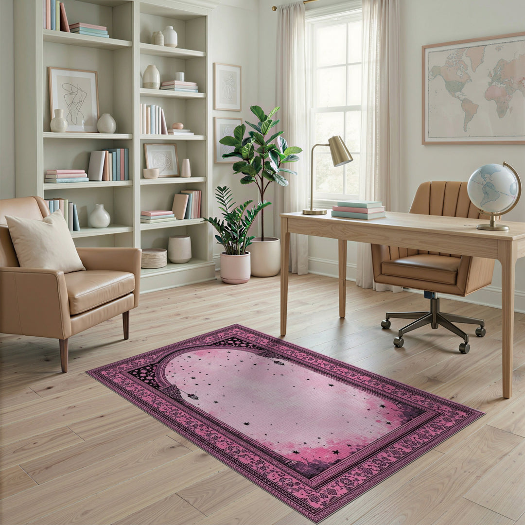 Pink Floral Vintage Starry Arch Area Rug