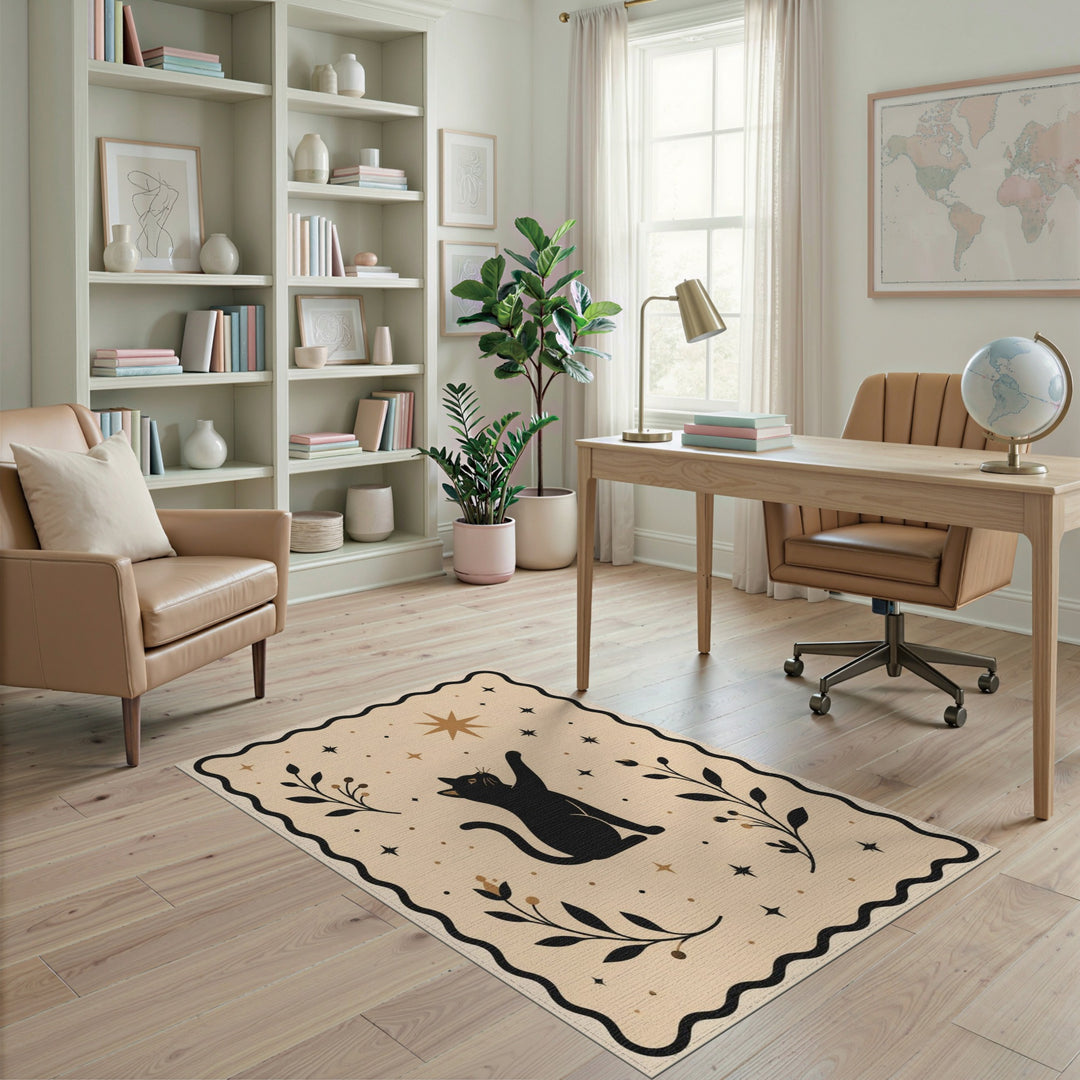 Celestial Cat Beige Boho Rug
