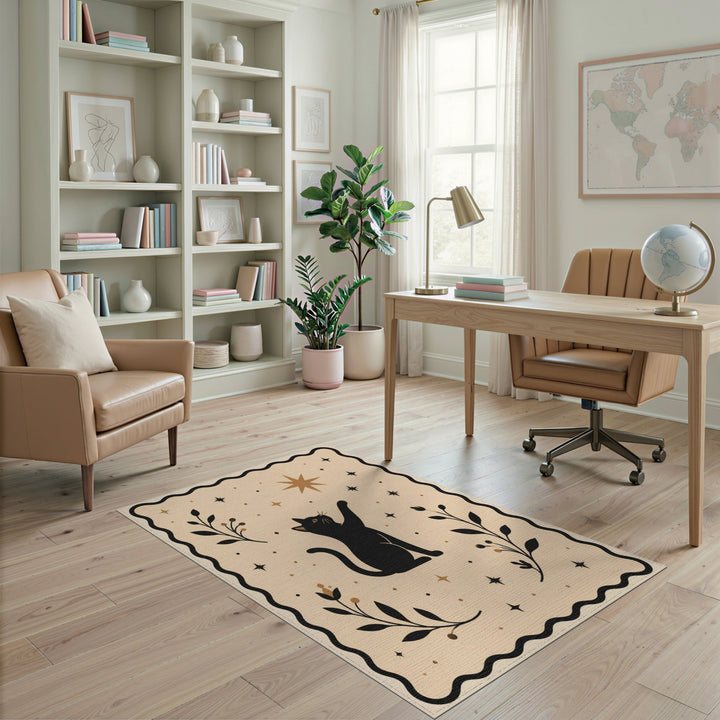 Celestial Cat Beige Boho Rug