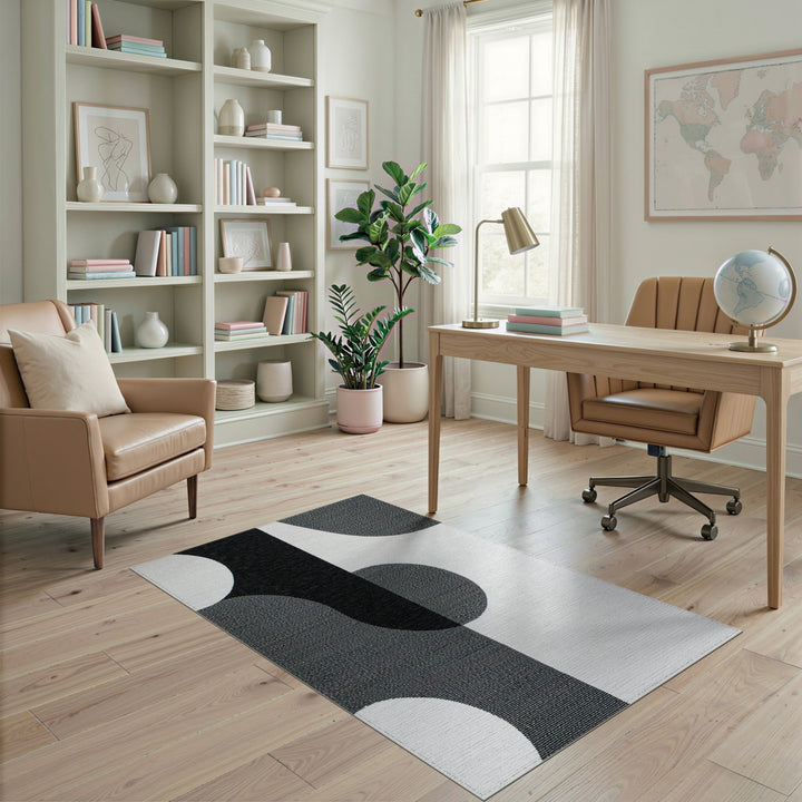 Bold Black White Geometric Circle Area Rug