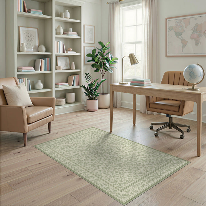 Green Floral Vintage Area Rug