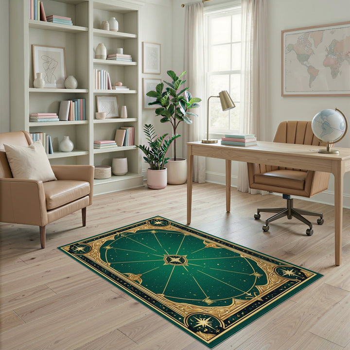 Geometric Modern Green Celestial Starburst Area Rug