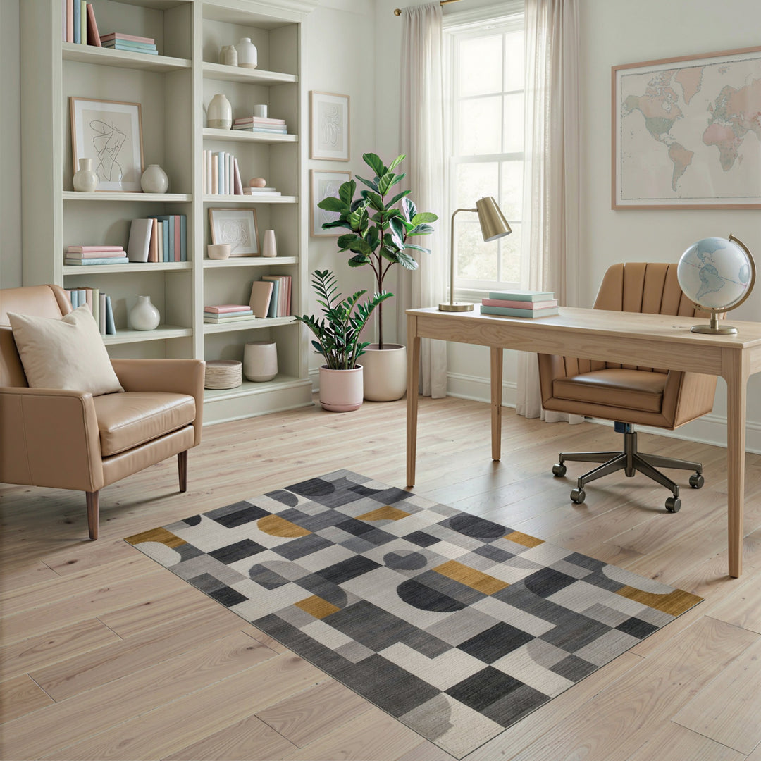 Grey Geometric Modern Area Rug