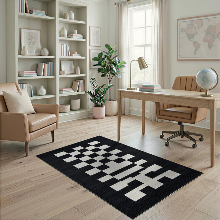 Black White Geometric Area Rug
