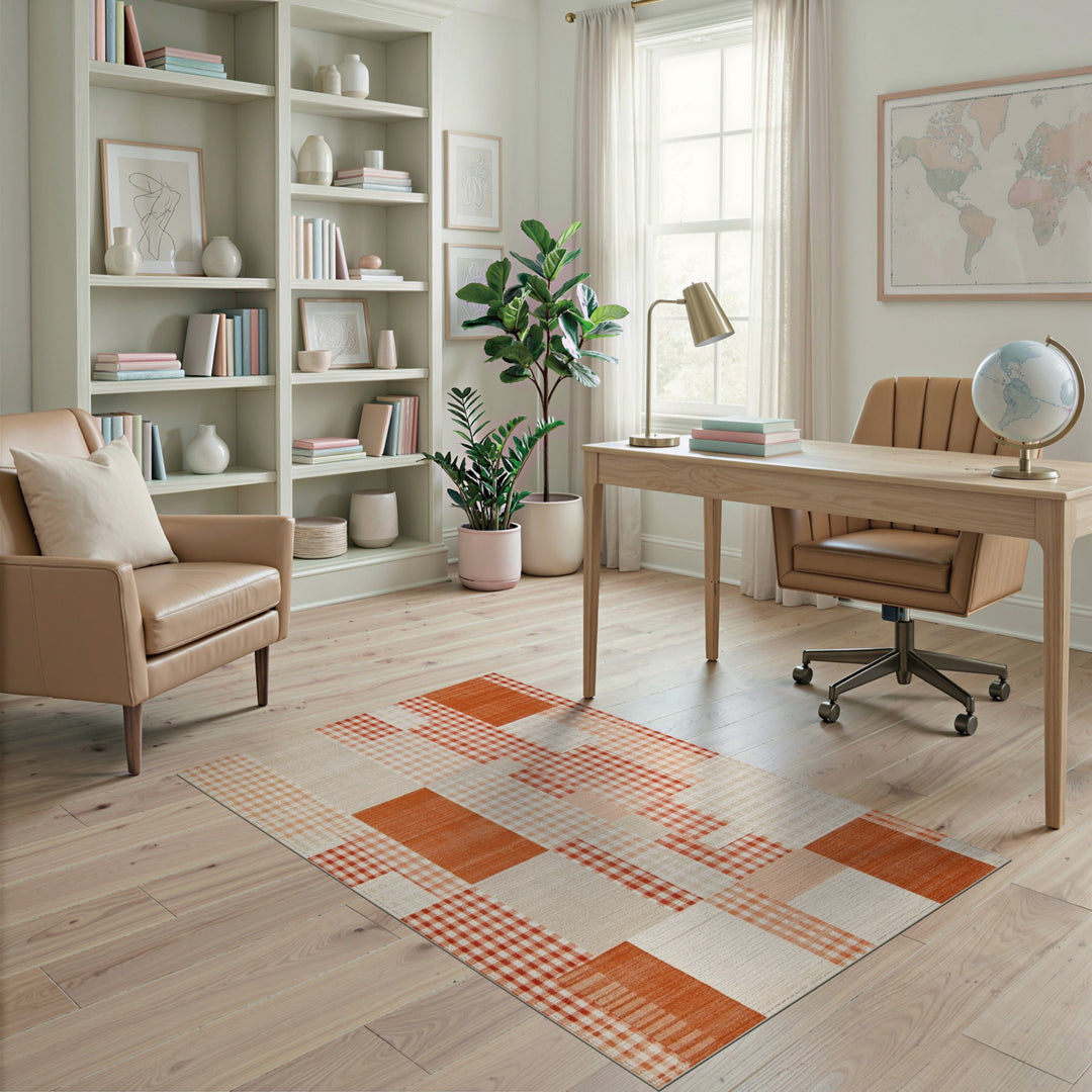 Orange Geometric Patchwork Area Rug