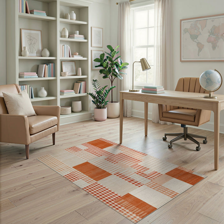 Orange Geometric Patchwork Area Rug