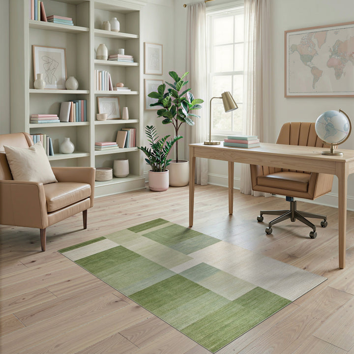 Block Green Geometric Block Area Rug