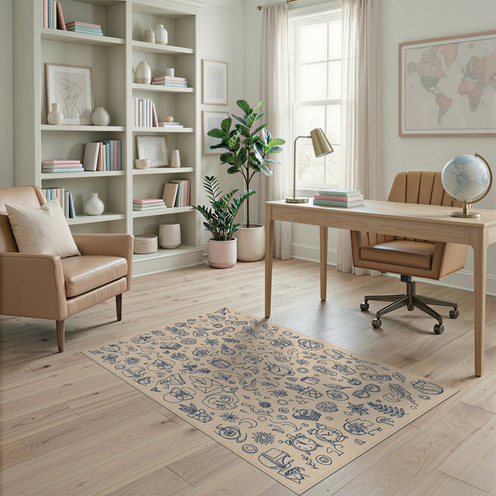 Blue Sketch Doodle Area Rug