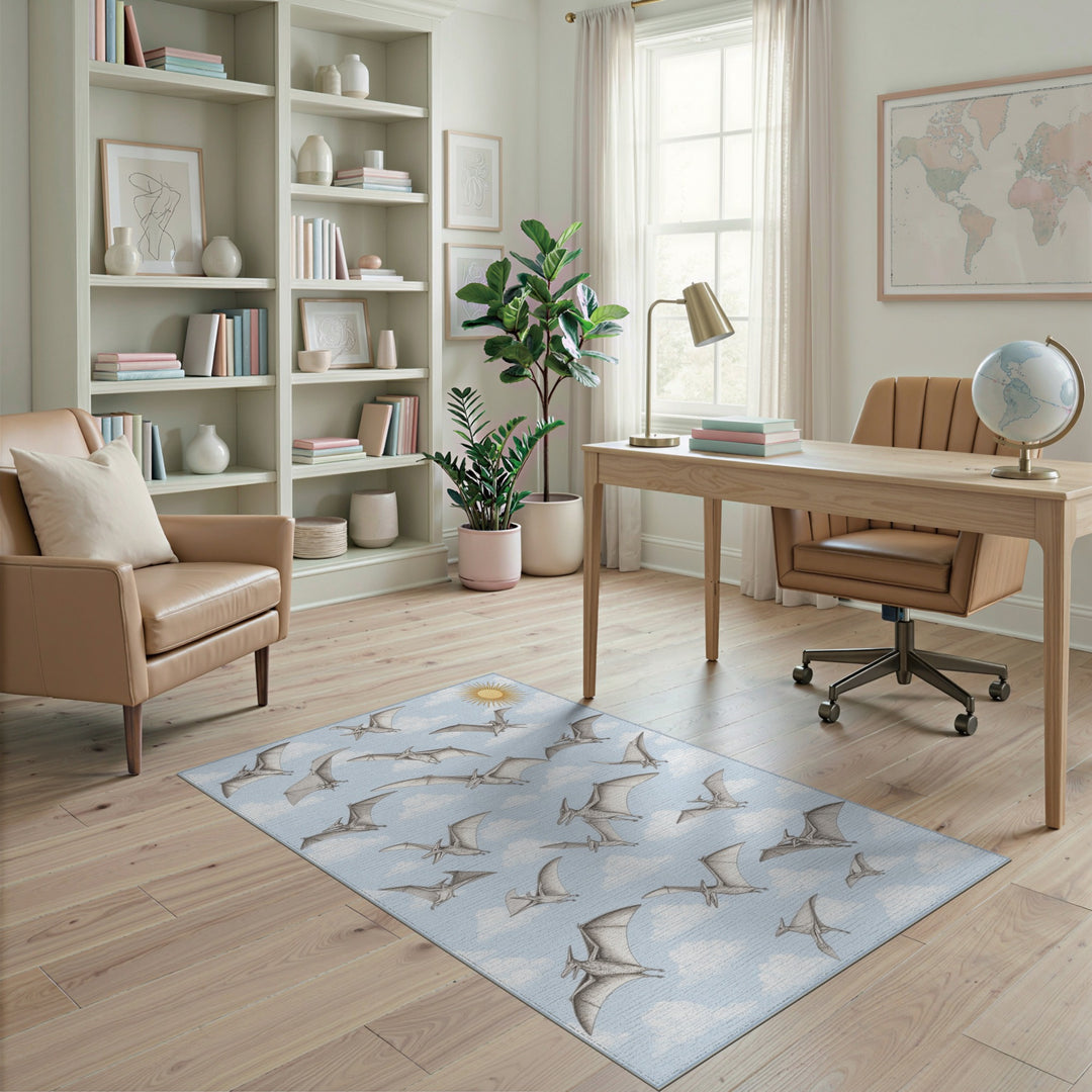 Soaring Pterodactyls Blue Sky Kids Rug