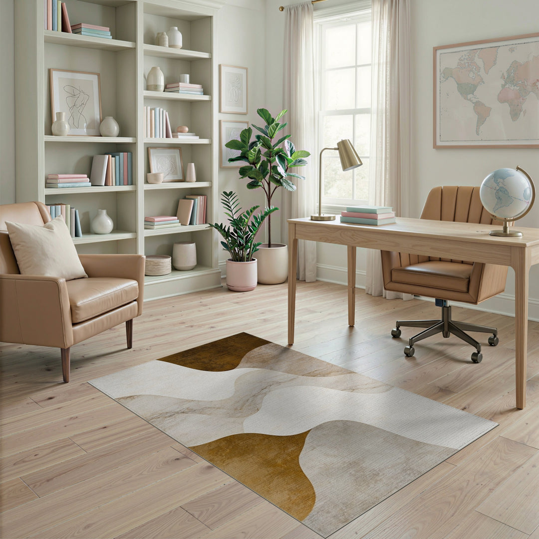 Beige Abstract Wave Area Rug