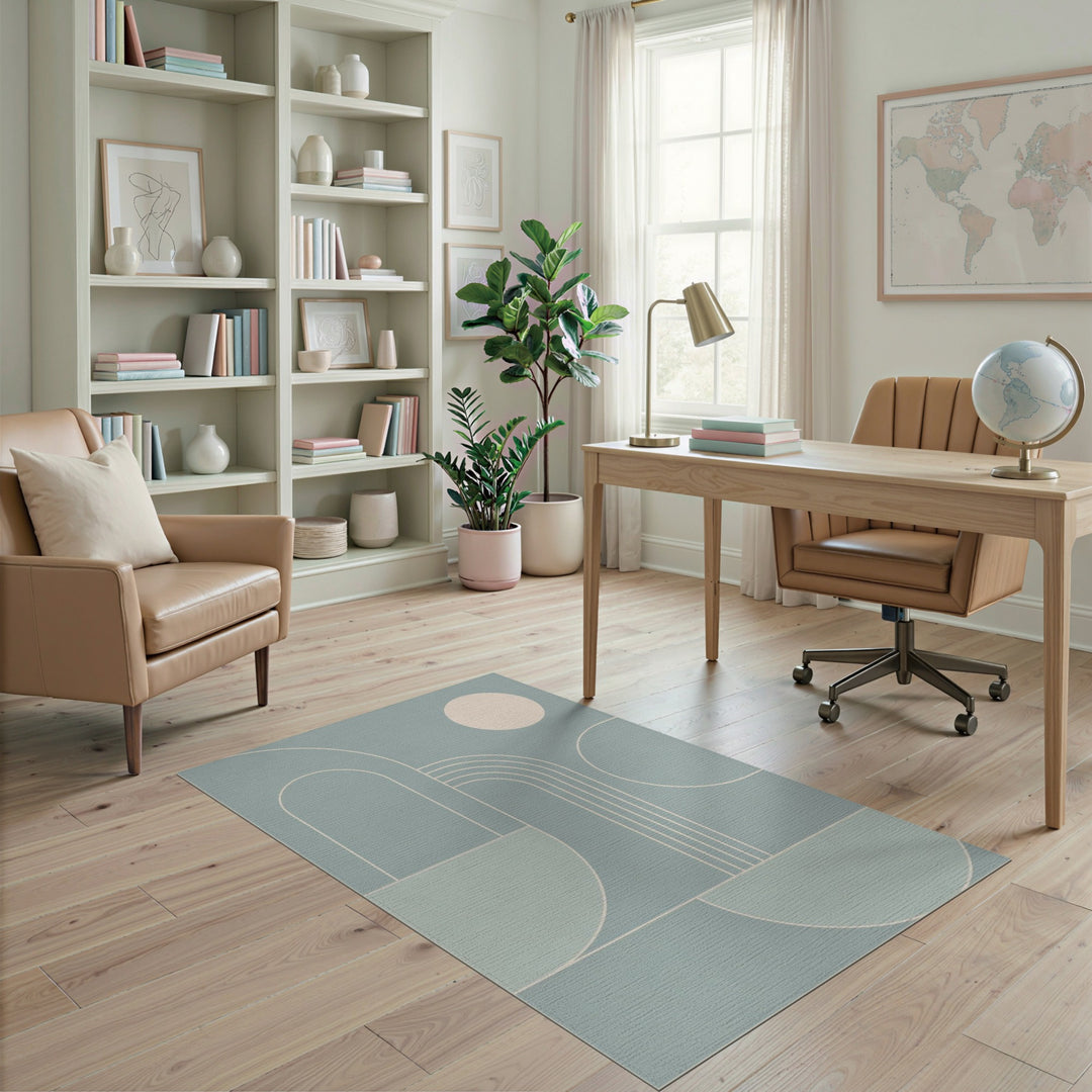 Blue and Teal Geometric Arch Area Rug