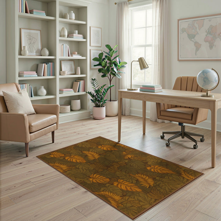 Orange Monstera Leaf Area Rug