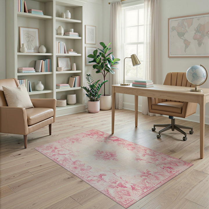 Vintage Pink Floral Area Rug