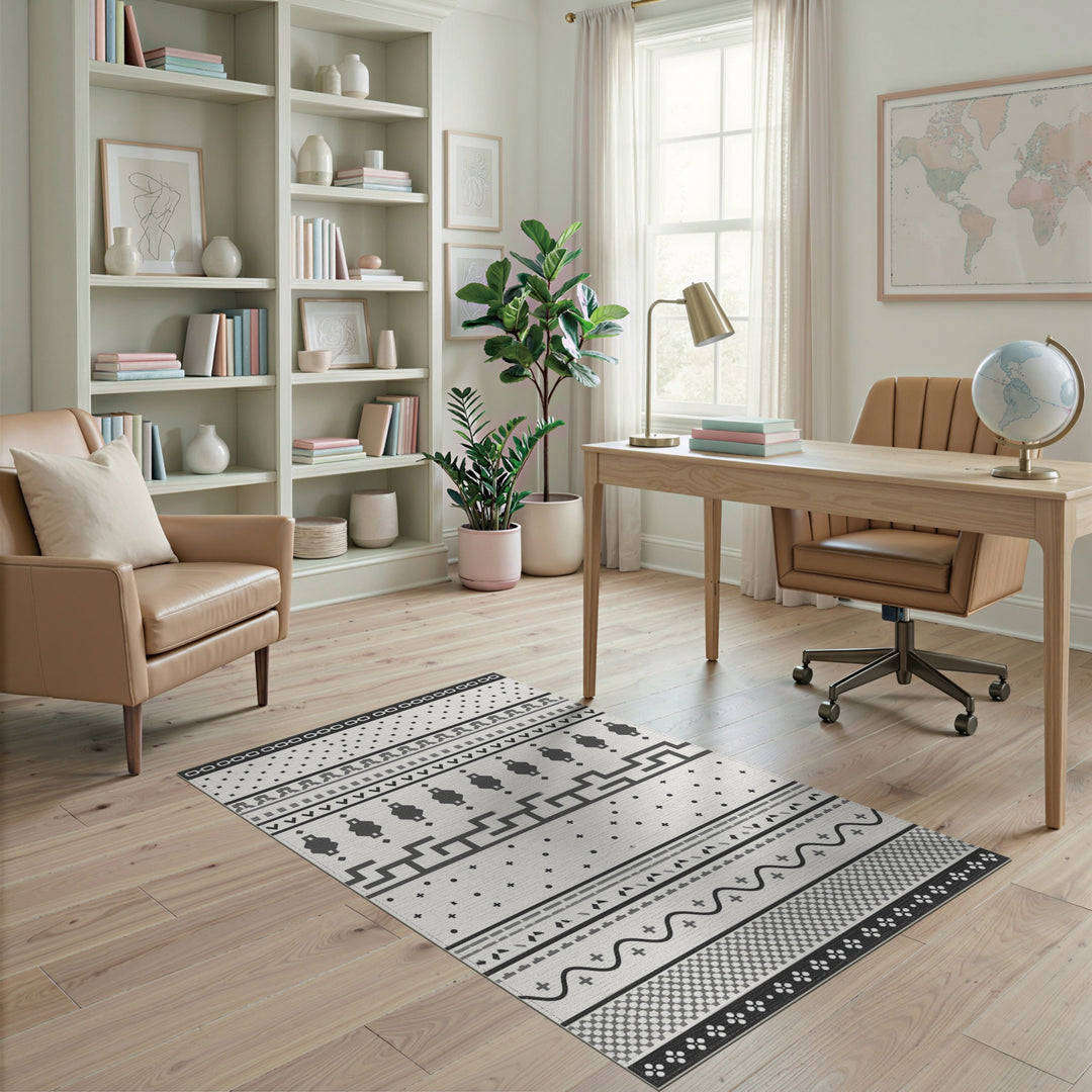 Black White Geometric Area Rug