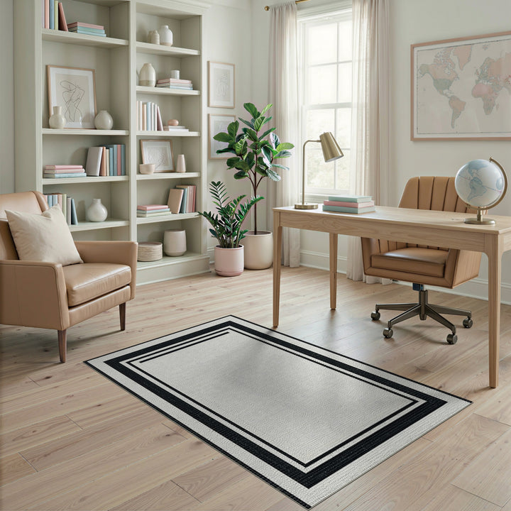 Black White Mosaic Framed Area Rug
