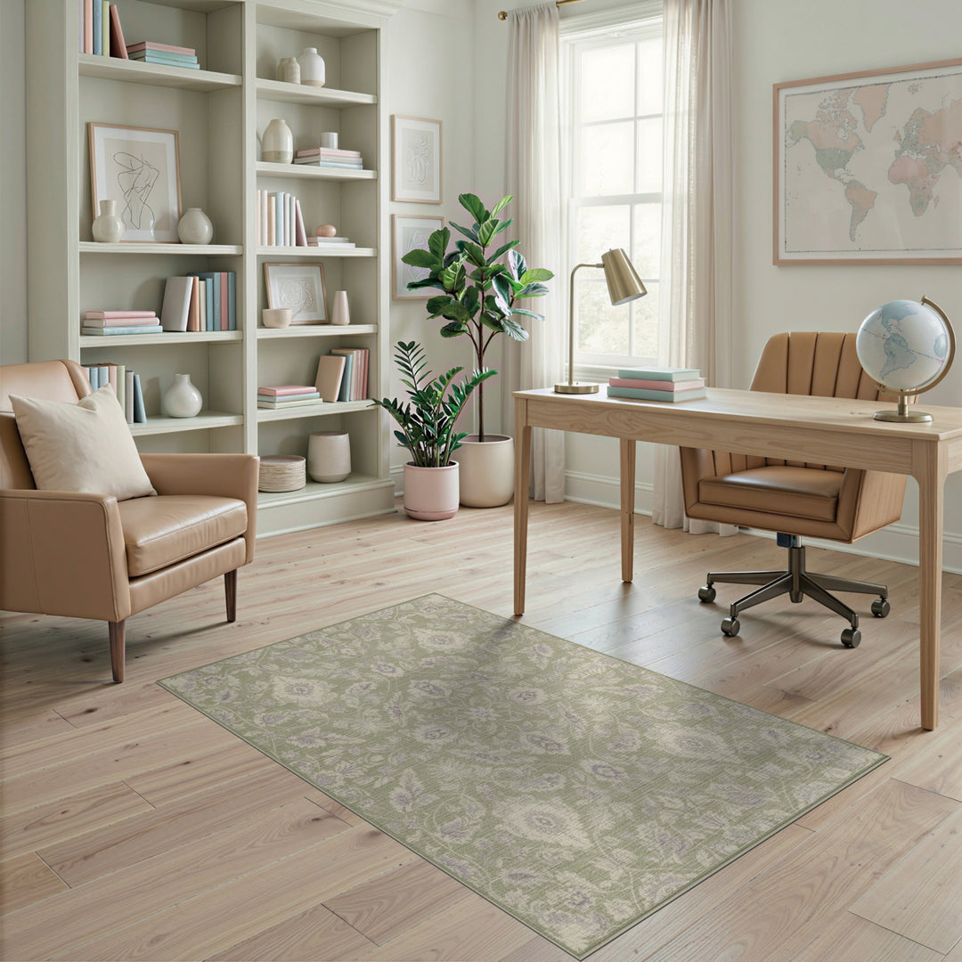 Green Floral Vintage Area Rug