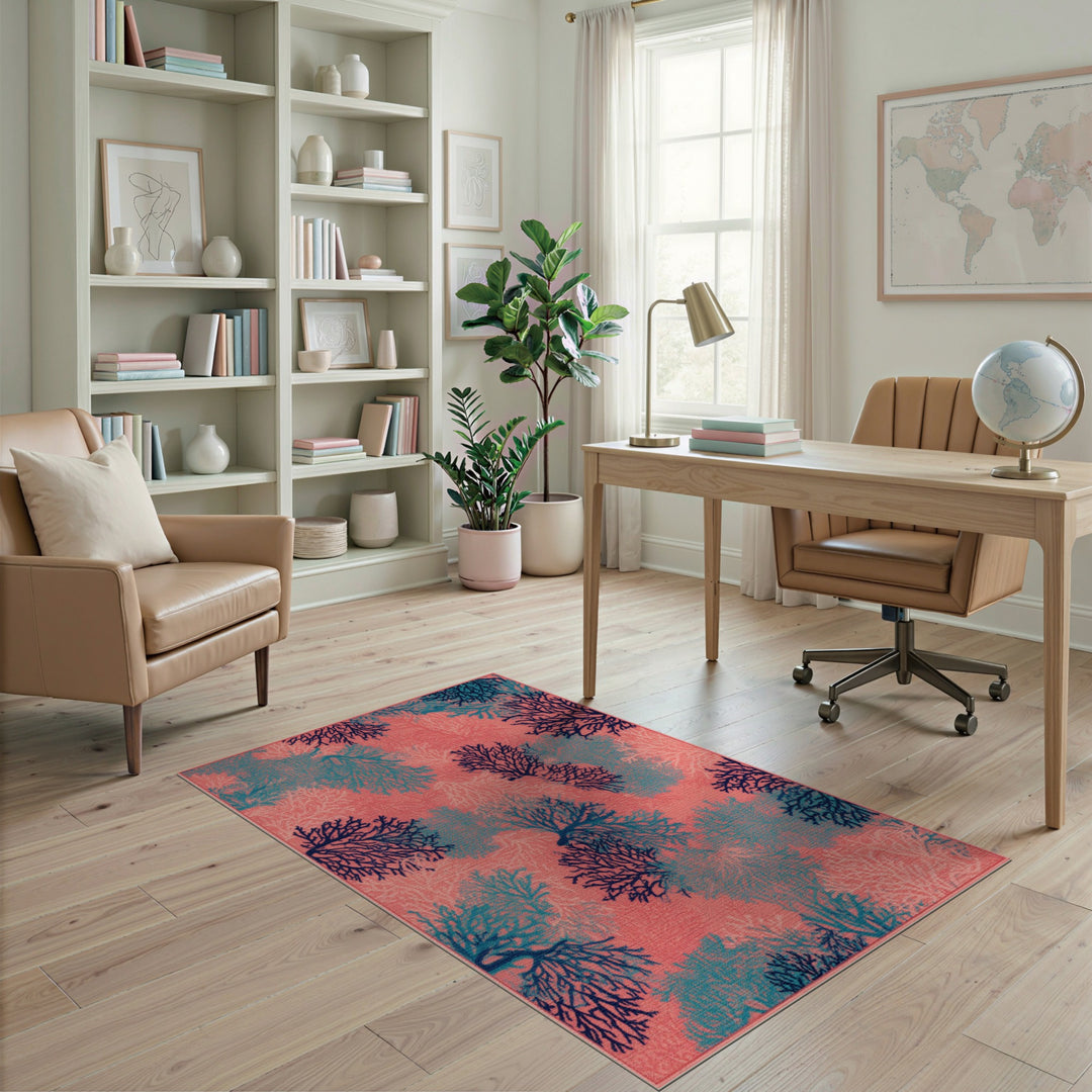 Pink Coral Reef Coastal Area Rug