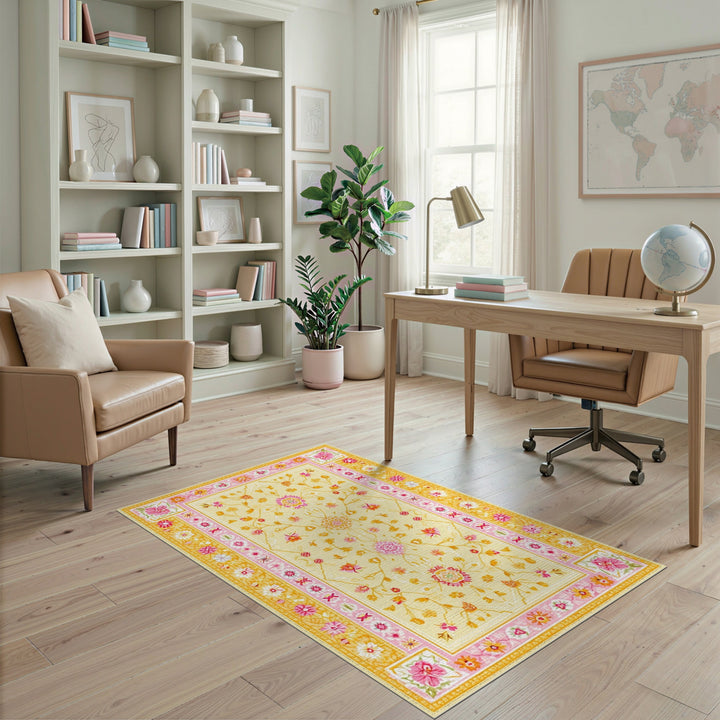 Yellow Floral Vintage Area Rug