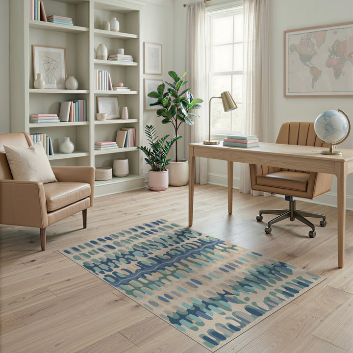 Blue Teal Abstract Oval Area Rug