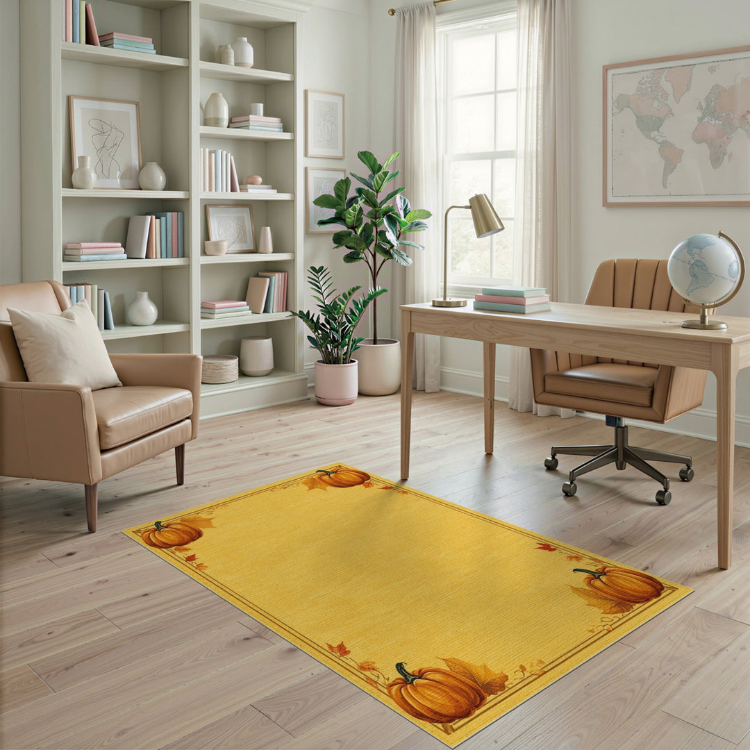 Autumn Pumpkin Yellow Area Rug