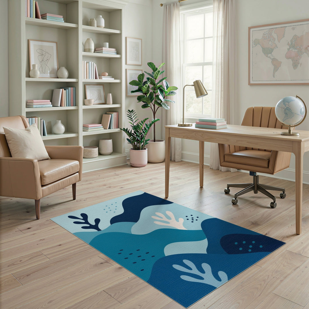 Blue Teal Abstract Wave Area Rug