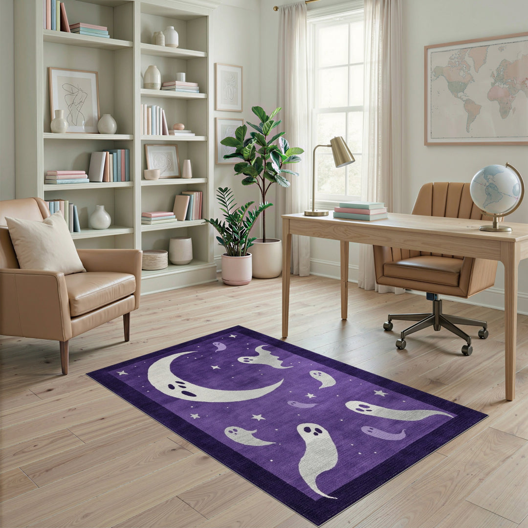 Purple Ghost Moon Kids Area Rug