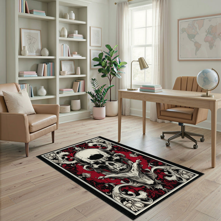 Skull and Crossbones Floral Area Rug
