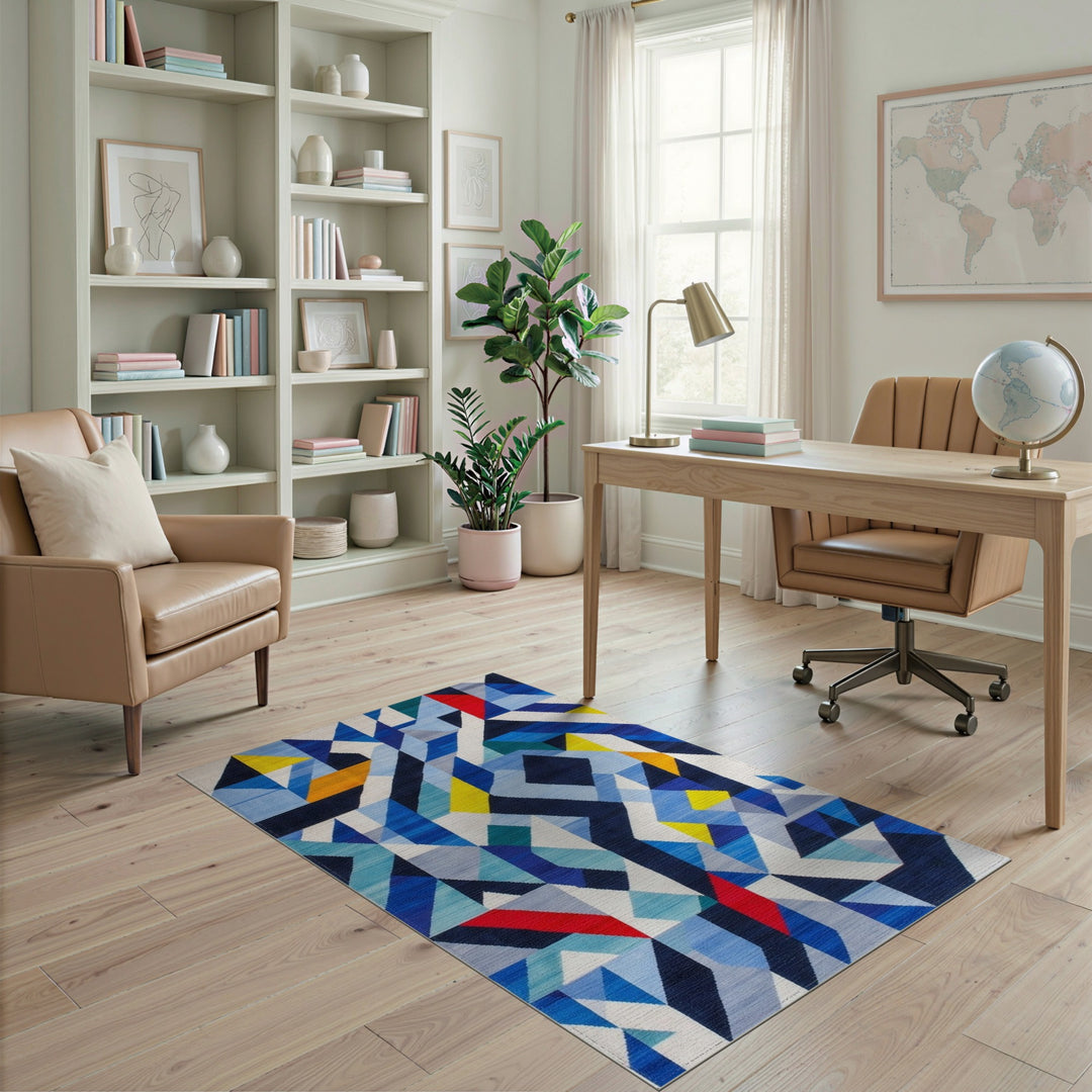 Blue Geometric Modern Area Rug