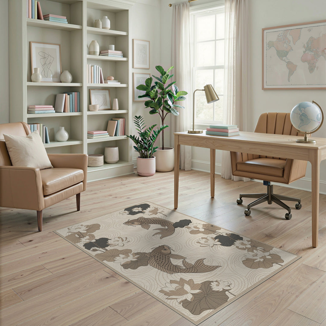 Beige Koi Lotus Area Rug