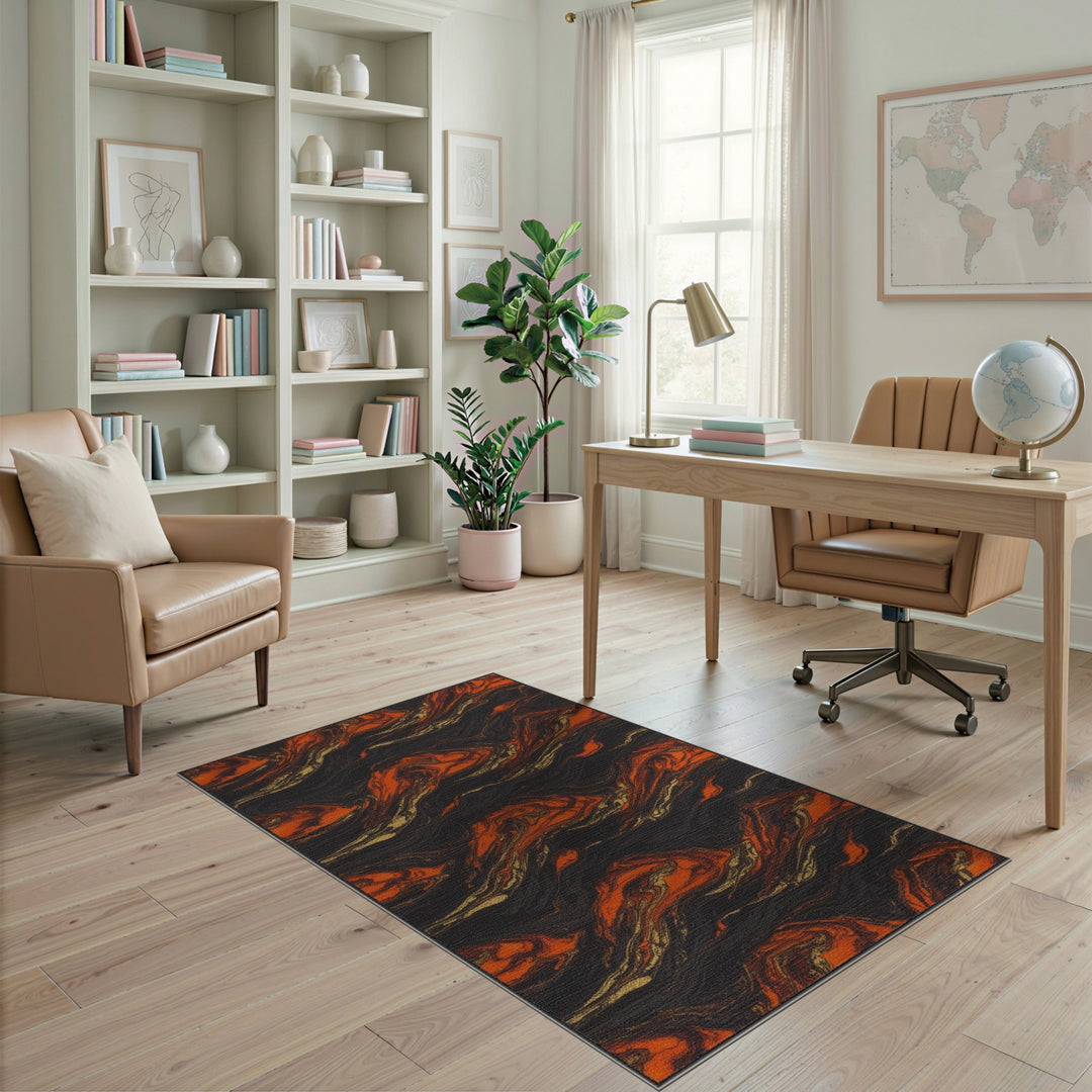ODIKA Swirling Orange Marble Area Rug