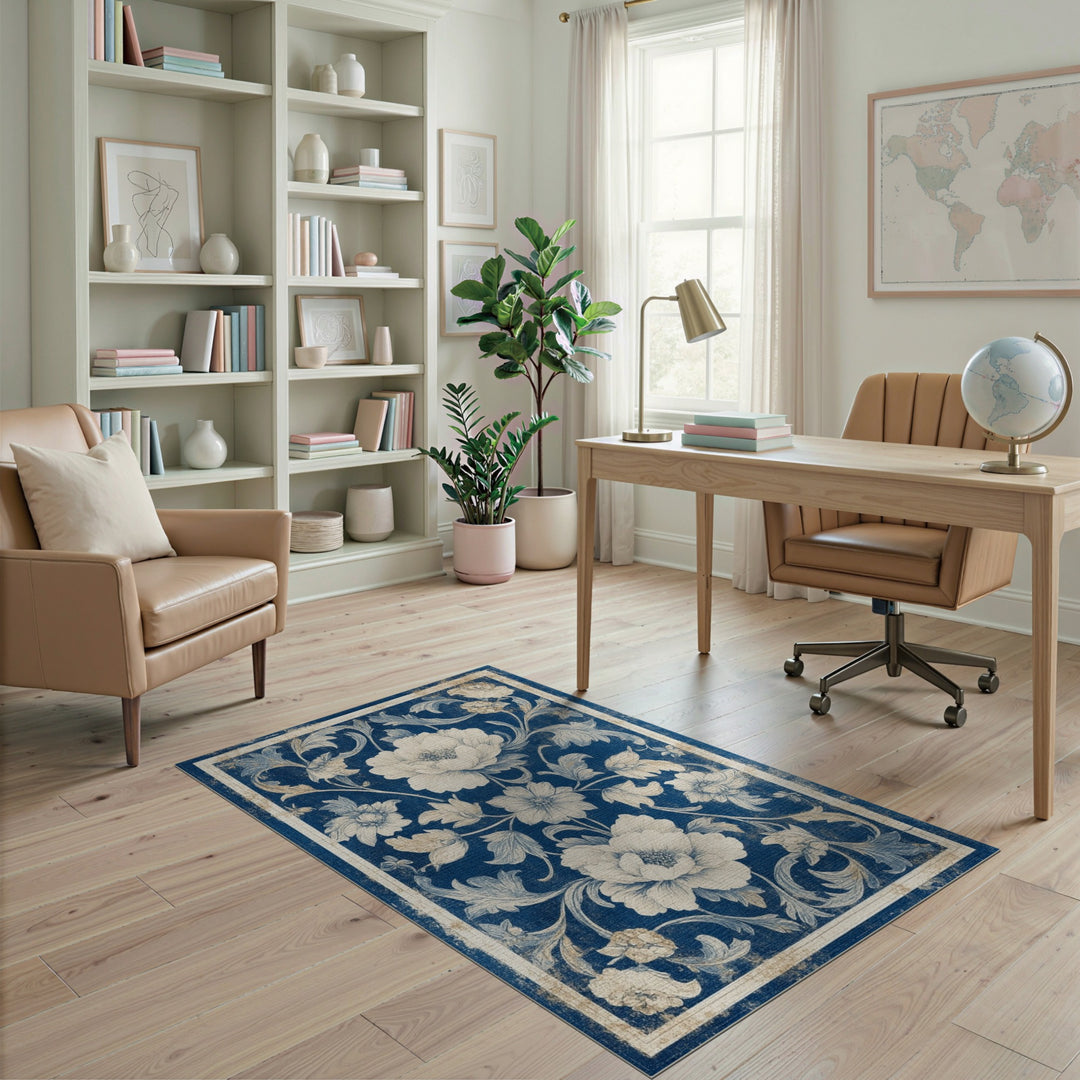 Blue Floral Vintage Area Rug