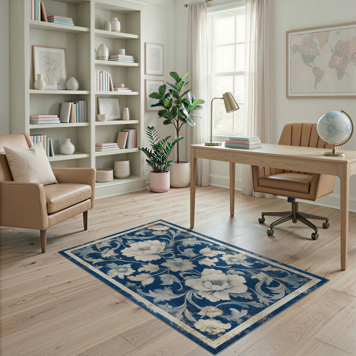 Blue Floral Vintage Area Rug