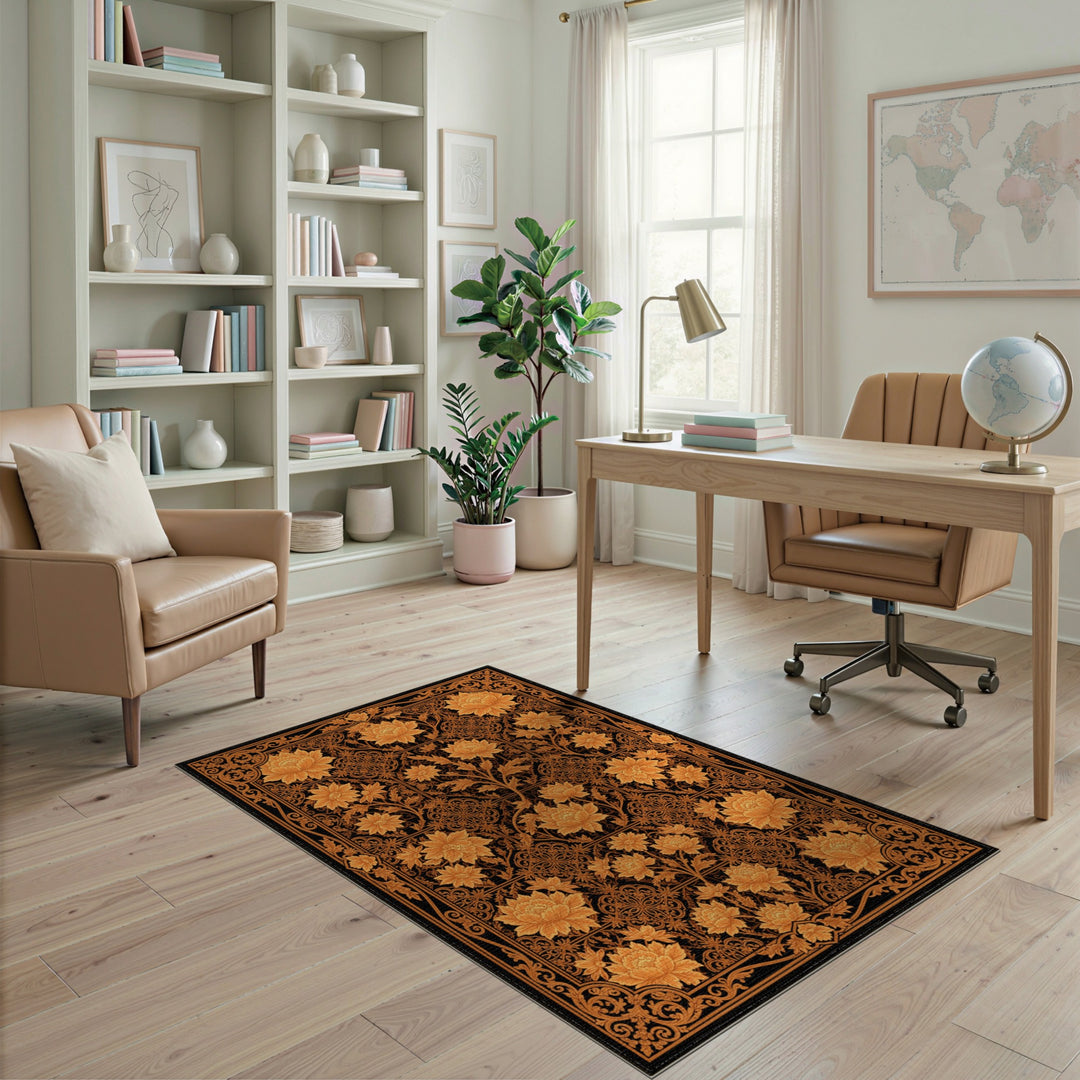Orange Floral Vintage Area Rug