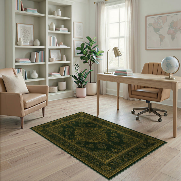 Green Gold Persian Medallion Green Area Rug